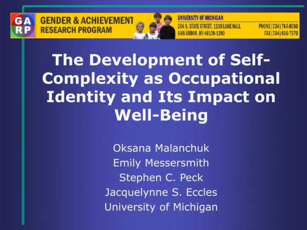 The Development of Self-Complexity as Occupational Identity and Its Impact on Well-Being