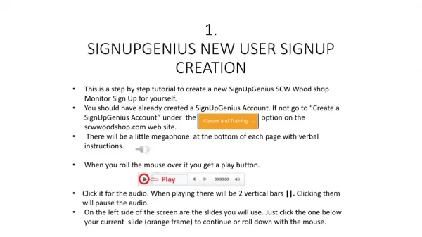 1. SIGNUPGENIUS NEW USER SIGNUP CREATION