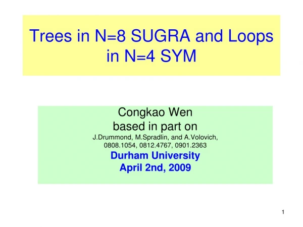 Trees in N=8 SUGRA and Loops in N=4 SYM