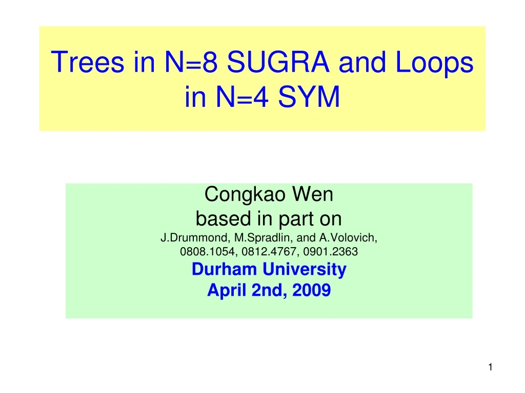 trees in n 8 sugra and loops in n 4 sym