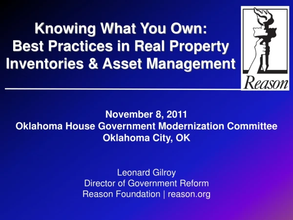November 8, 2011 Oklahoma House Government Modernization Committee Oklahoma City, OK