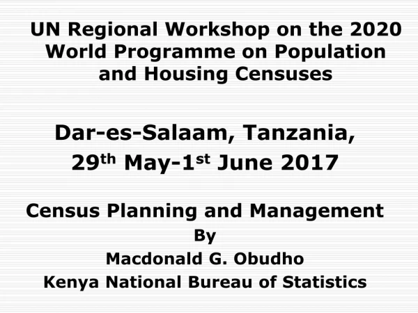 UN Regional Workshop on the 2020 World Programme on Population and Housing Censuses