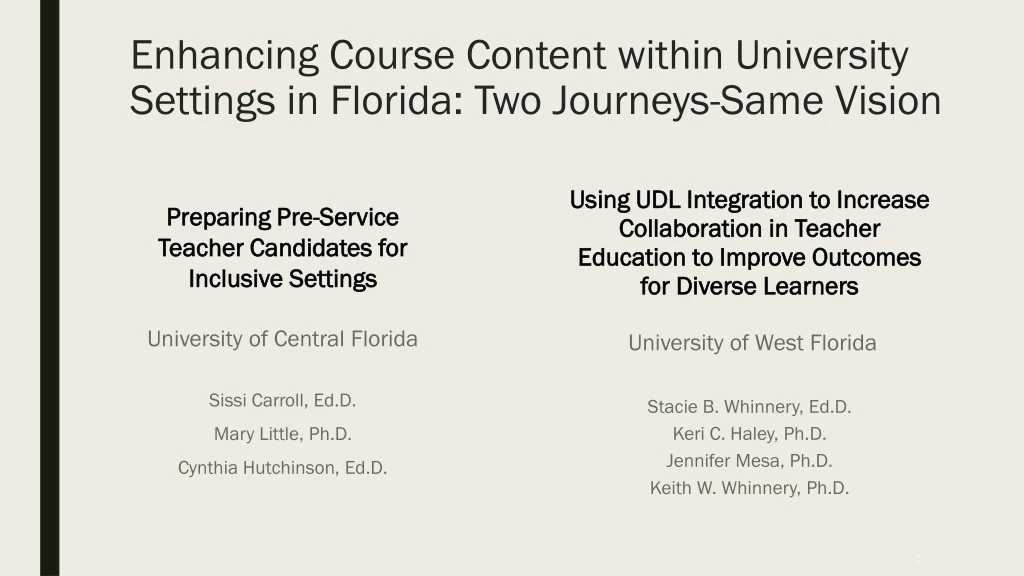 enhancing course content within university settings in florida two journeys same vision