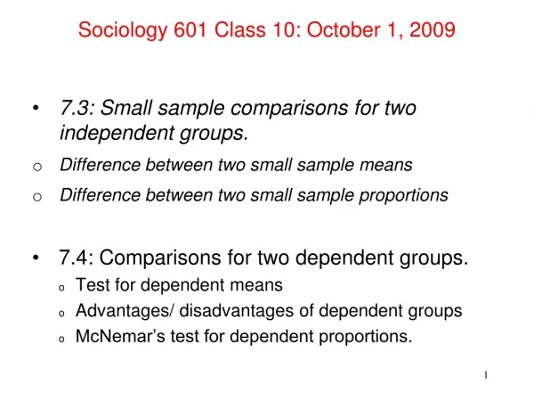 Sociology 601 Class 10: October 1, 2009