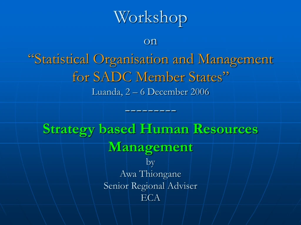 workshop on statistical organisation