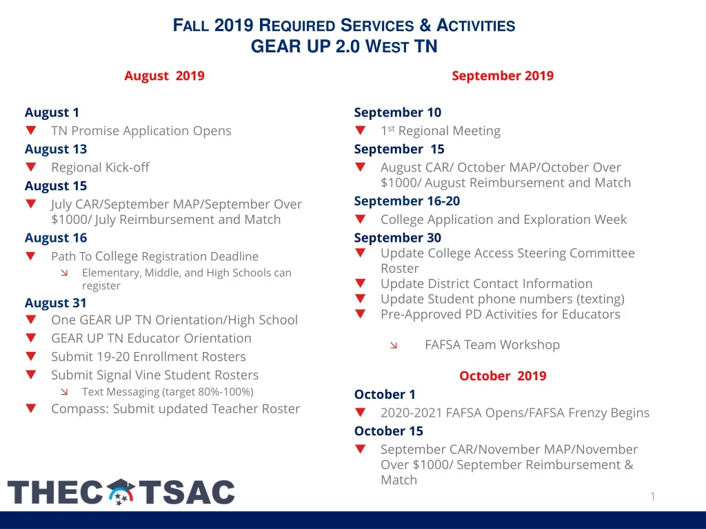fall 2019 required servi ces activities gear up 2 0 west tn