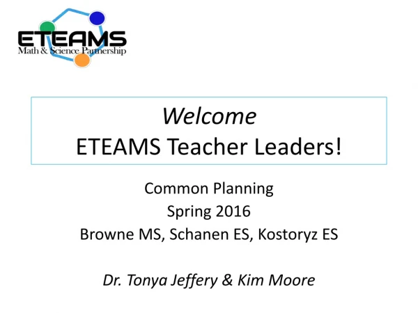 Welcome ETEAMS Teacher Leaders!