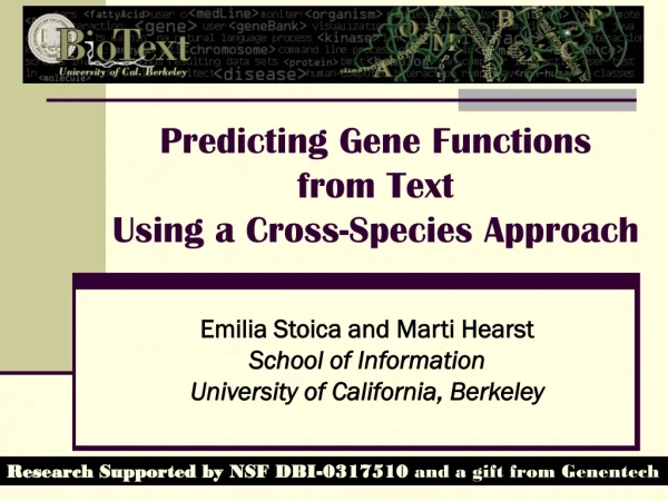 Predicting Gene Functions  from Text  Using a Cross-Species Approach