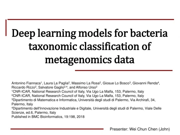 Deep learning models for bacteria taxonomic classification of metagenomics data