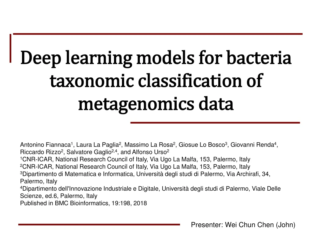 deep learning models for bacteria taxonomic classification of metagenomics data