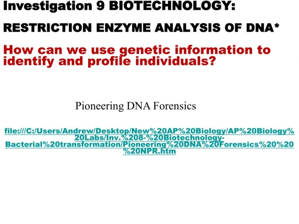 Pioneering DNA Forensics