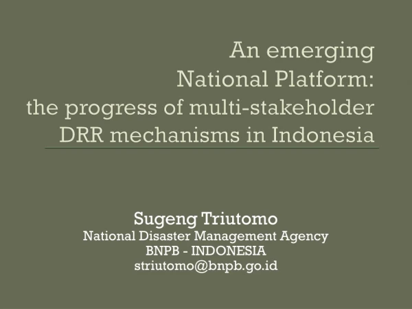 An emerging  National Platform: the progress of multi-stakeholder DRR mechanisms in Indonesia