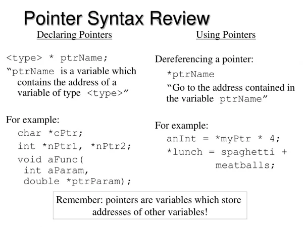 Pointer Syntax Review