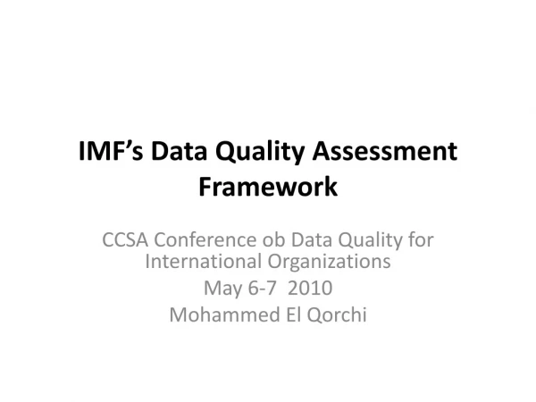 IMF’s  Data Quality Assessment Framework