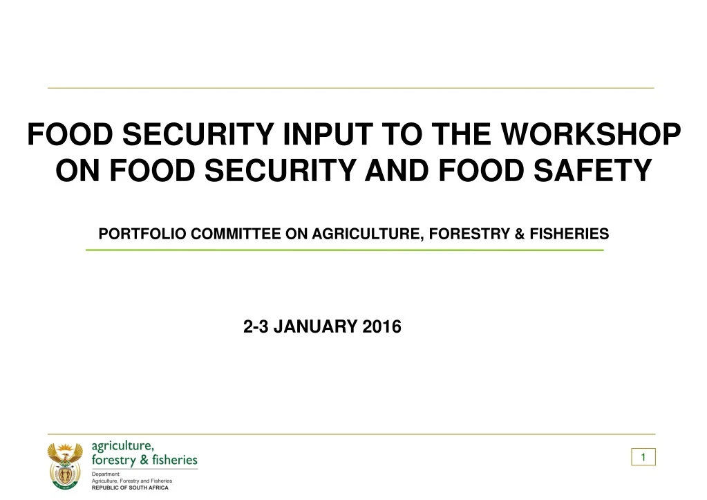 food security input to the workshop on food