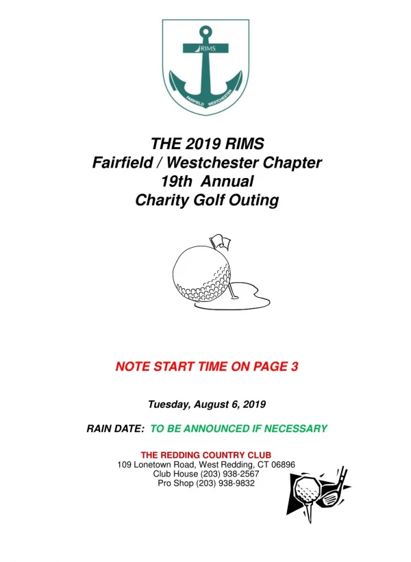 THE 2019 RIMS  Fairfield / Westchester Chapter 19th  Annual Charity Golf Outing