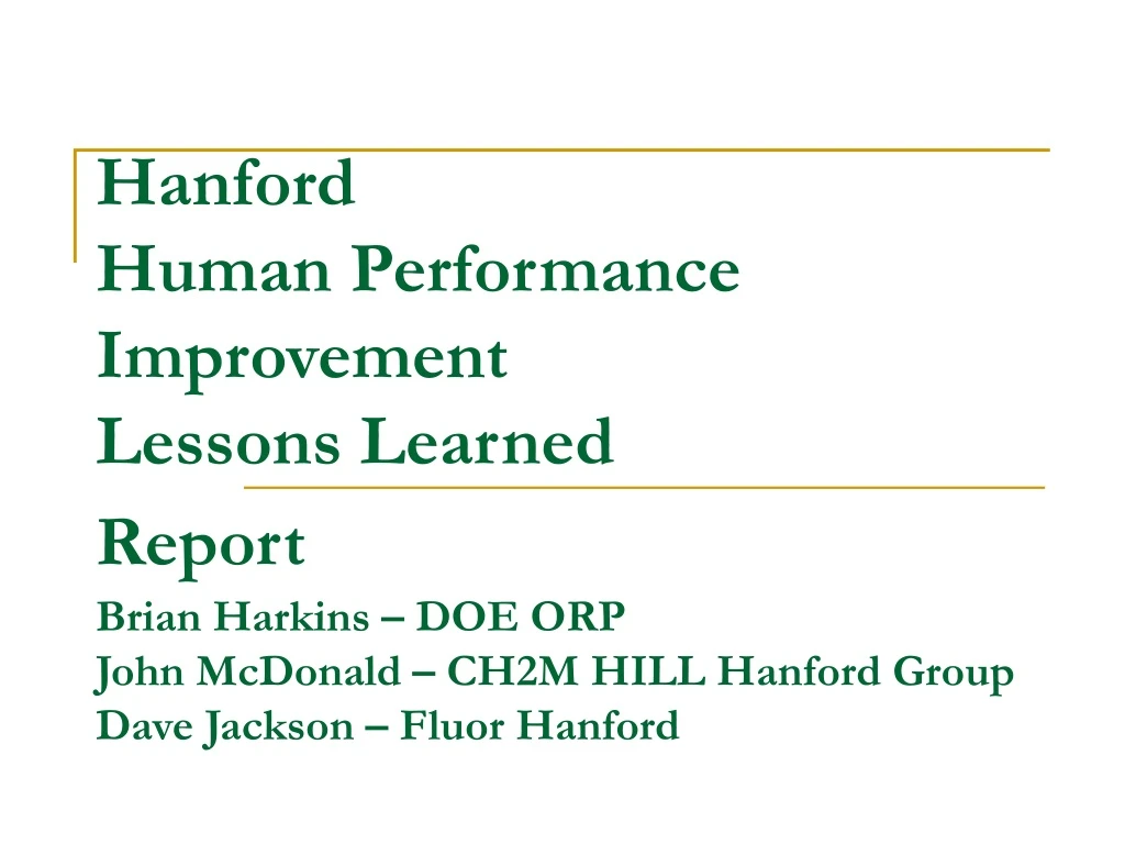 hanford human performance improvement lessons