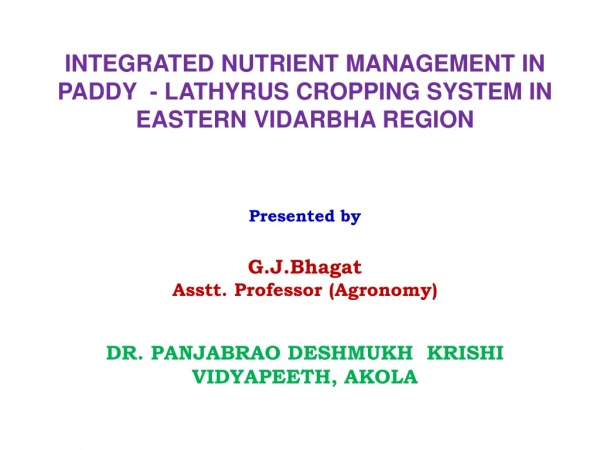 integrated nutrient management in Paddy  - lathyrus cropping system in eastern Vidarbha region