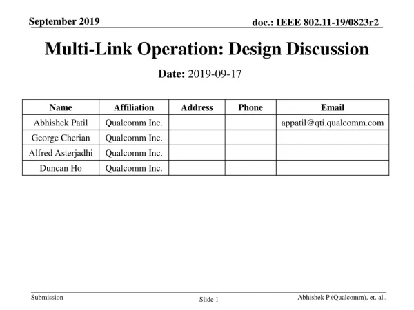 Multi-Link Operation: Design Discussion