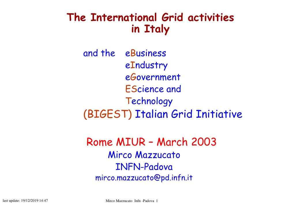 the international grid activities in italy