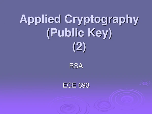 Applied Cryptography (Public Key) (2)
