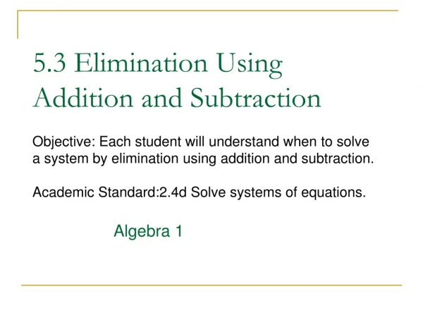 5.3 Elimination Using Addition and Subtraction