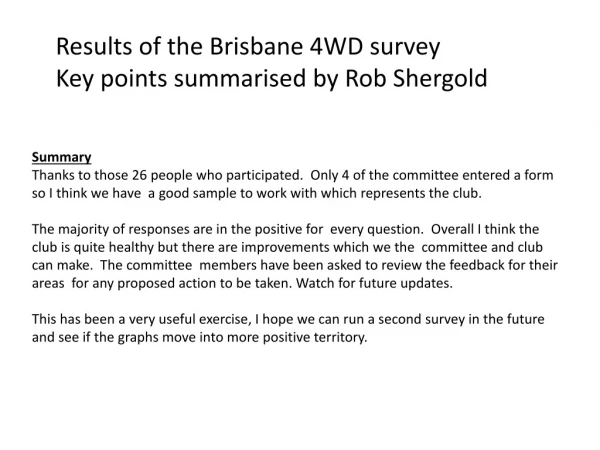 Results of the Brisbane 4WD survey Key points summarised by Rob Shergold
