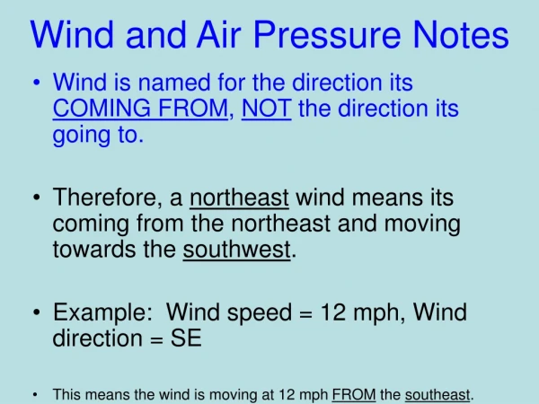 Wind and Air Pressure Notes