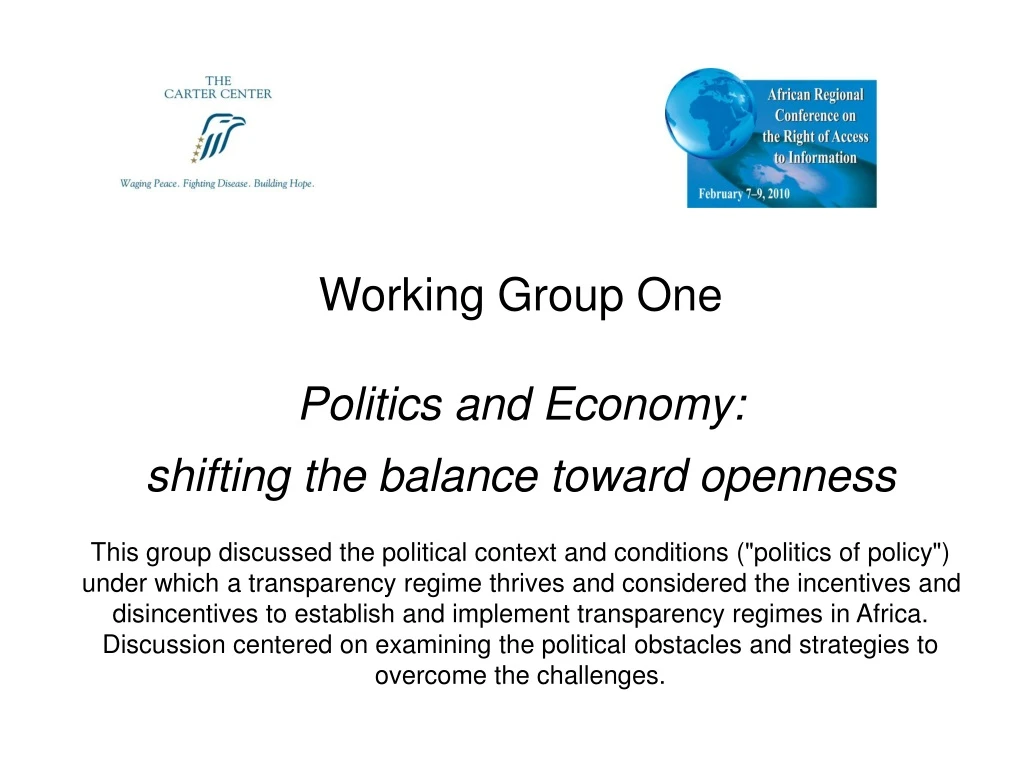 working group one politics and economy shifting