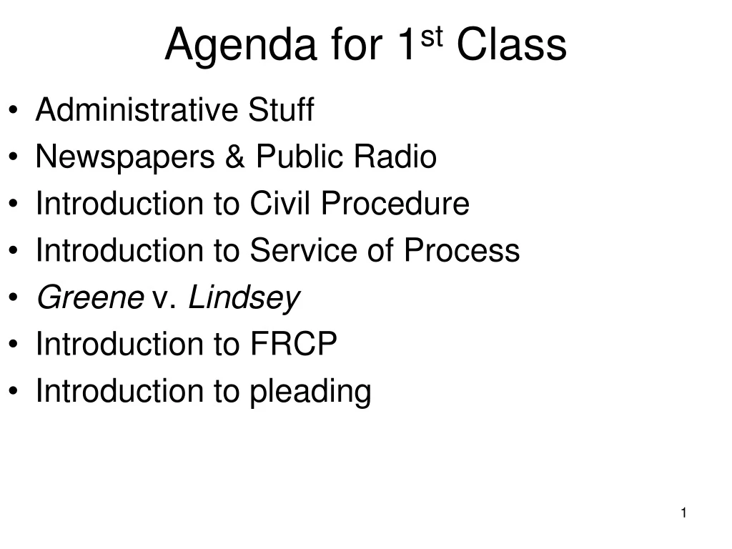 agenda for 1 st class