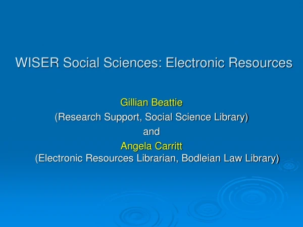 WISER Social Sciences: Electronic Resources