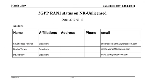 3GPP  RAN1 status  on  NR-Unlicensed