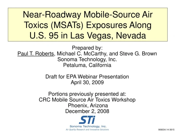 Near-Roadway Mobile-Source Air Toxics (MSATs) Exposures Along  U.S. 95 in Las Vegas, Nevada