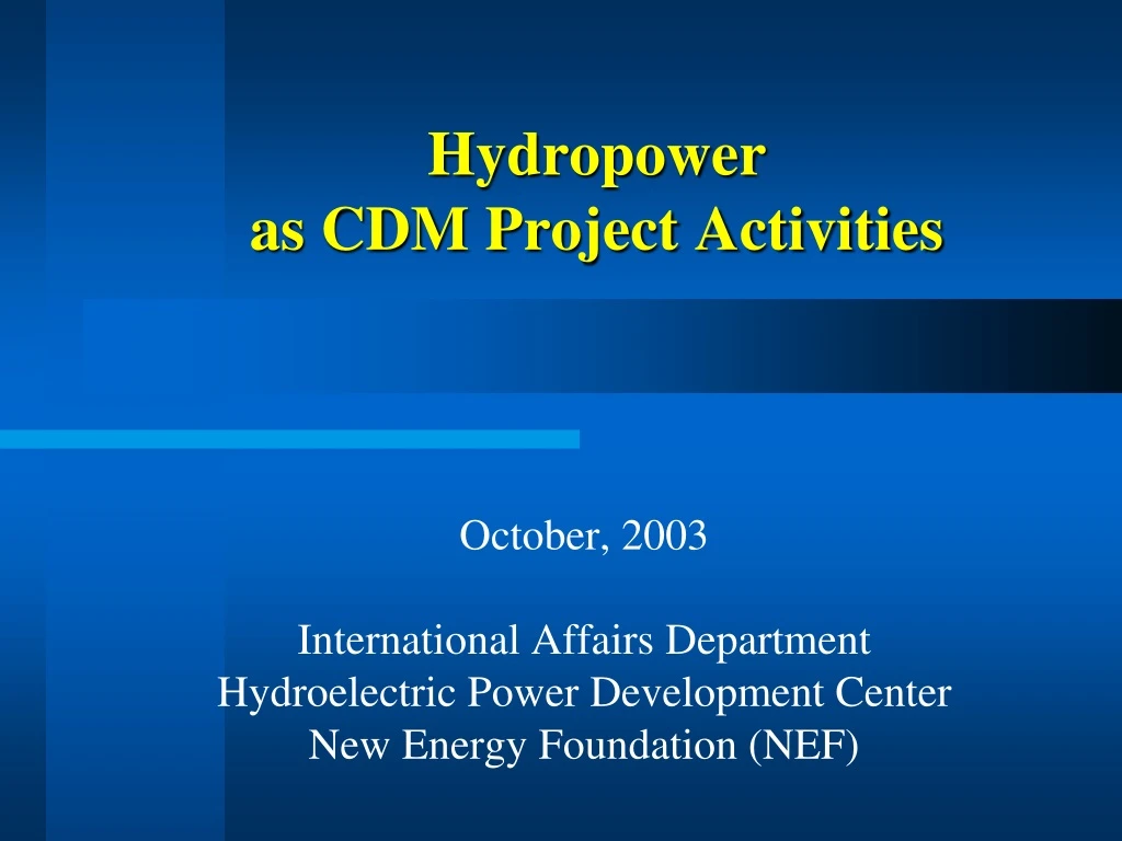 hydropower as cdm project activities