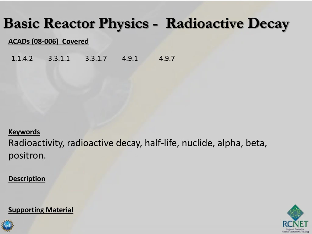 basic reactor physics radioactive decay