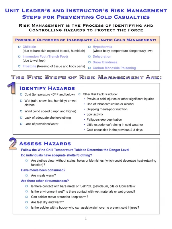 Unit Leader’s and Instructor’s Risk Management Steps for Preventing Cold Casualties