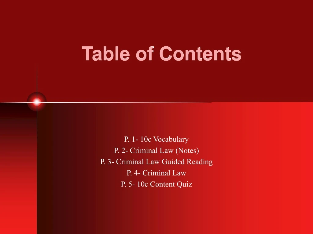 table of contents