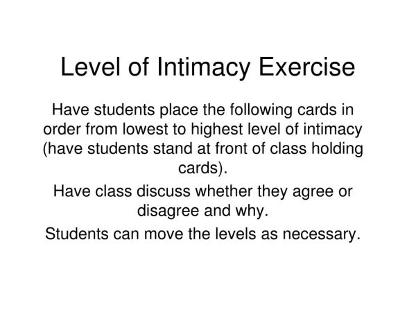 Level of Intimacy Exercise