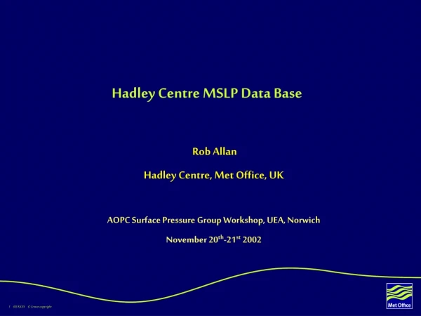 Hadley Centre MSLP Data Base
