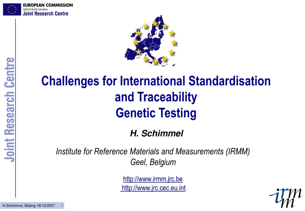 challenges for international standardisation and traceability genetic testing