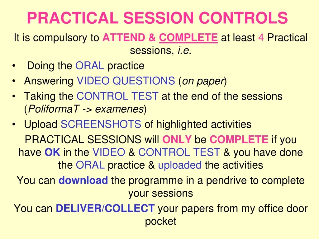 practical session controls