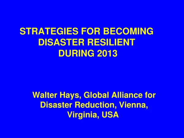 STRATEGIES FOR BECOMING DISASTER RESILIENT  DURING 2013