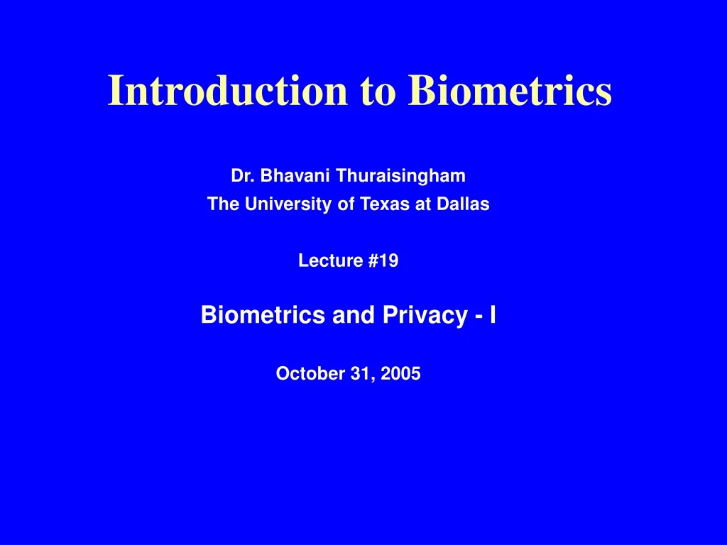 introduction to biometrics