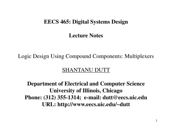 EECS 465: Digital Systems Design Lecture Notes