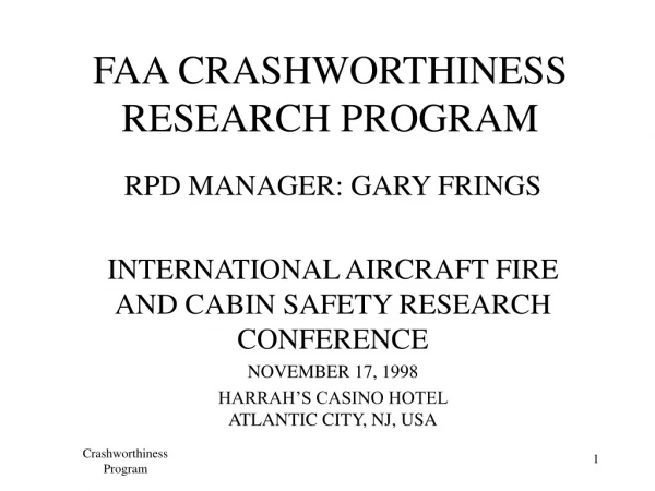 FAA CRASHWORTHINESS     RESEARCH PROGRAM