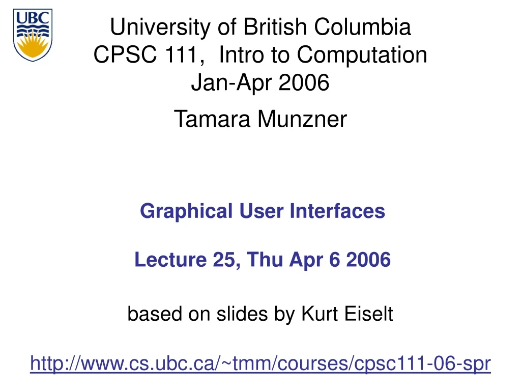 graphical user interfaces lecture 25 thu apr 6 2006