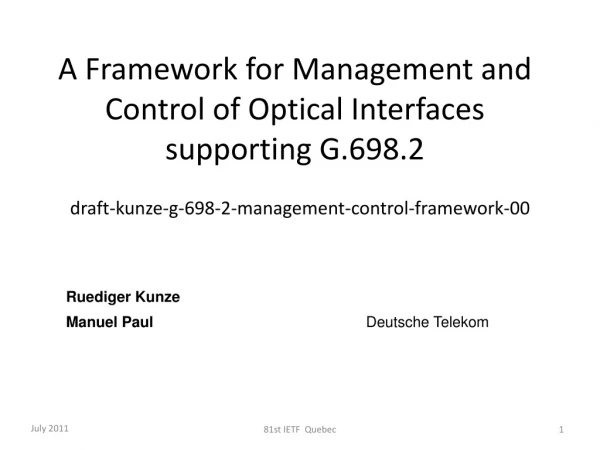 A Framework for Management and Control of Optical Interfaces supporting G.698.2