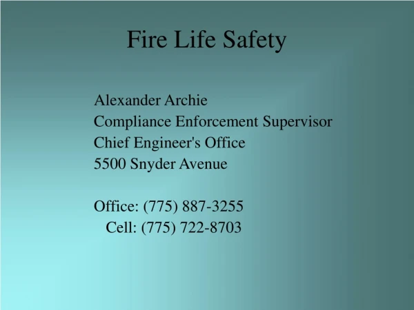 Alexander Archie Compliance Enforcement Supervisor Chief Engineer's Office 5500 Snyder Avenue