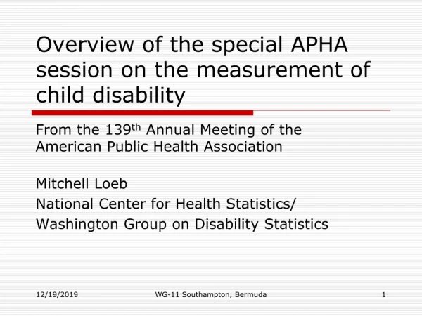 Overview of the special APHA session on the measurement of child disability