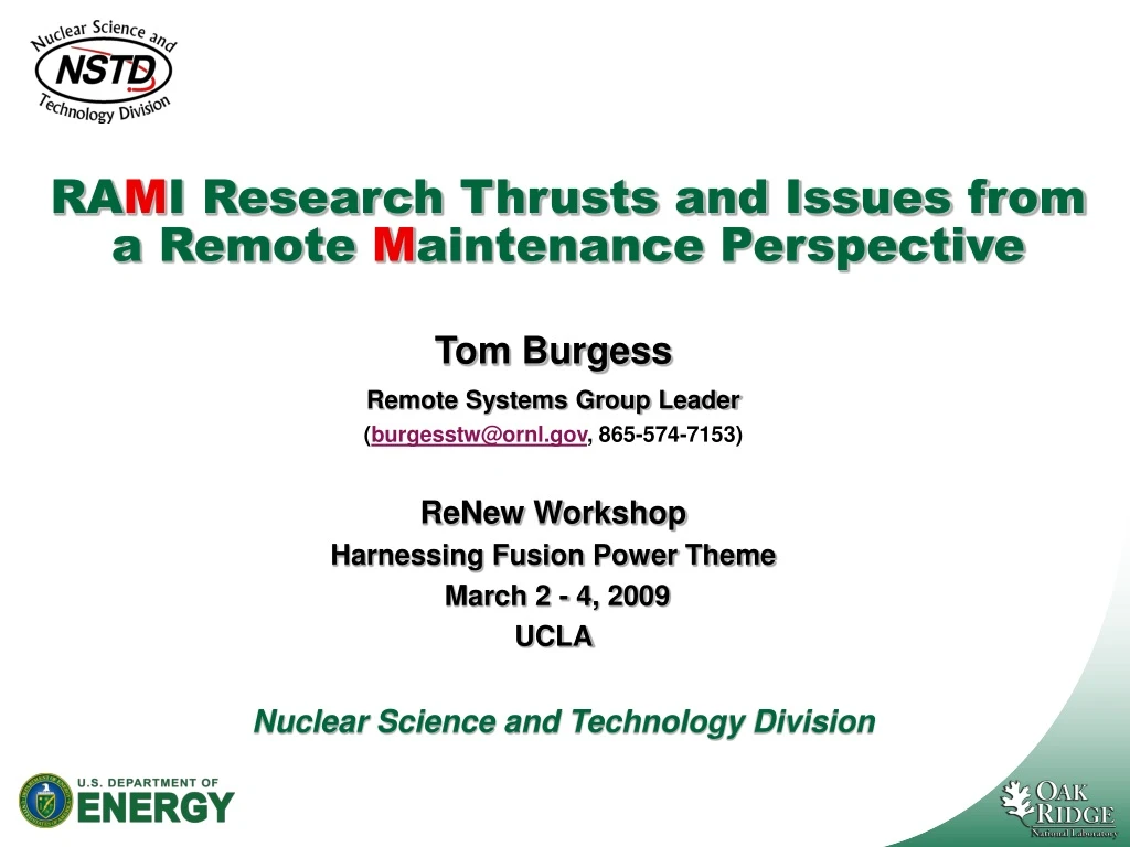 ra m i research thrusts and issues from a remote m aintenance perspective